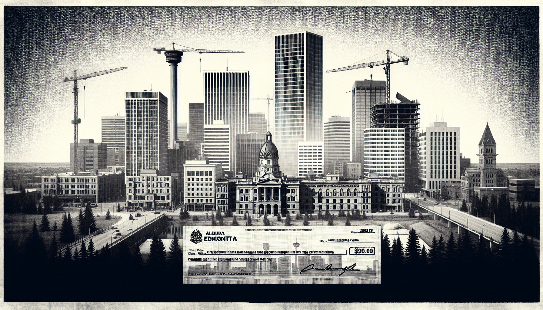 Edmonton skyline transformation concept showing modern architecture and city development plans for urban revitalization.