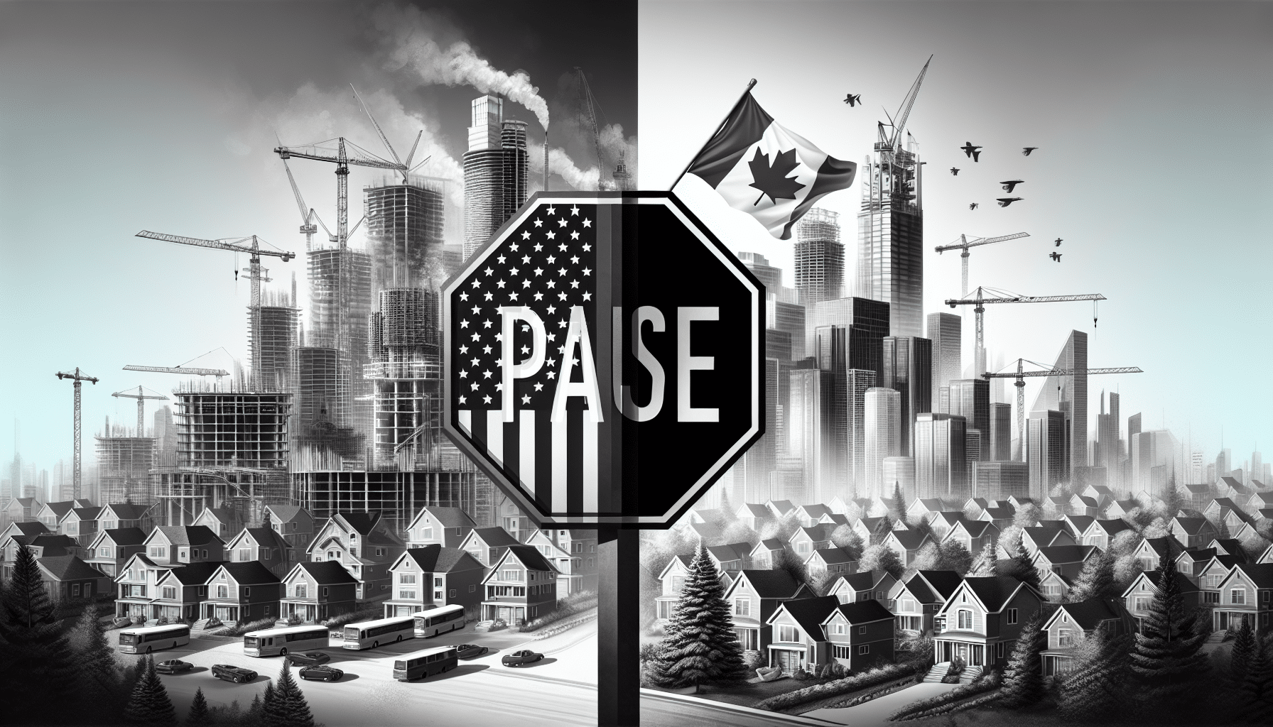 Image illustrating the impact of paused construction tariffs on the building industry and related economic effects.