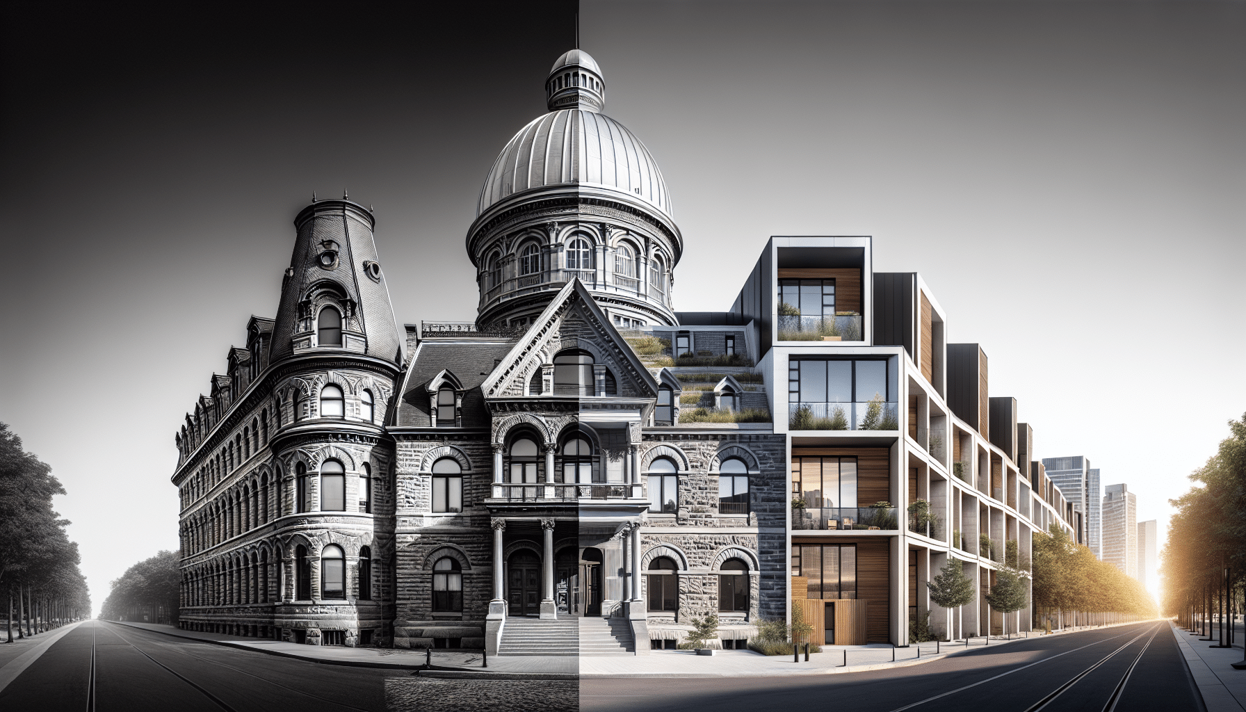 Montreal skyline showcasing the blend of historic architecture and modern developments in the city.