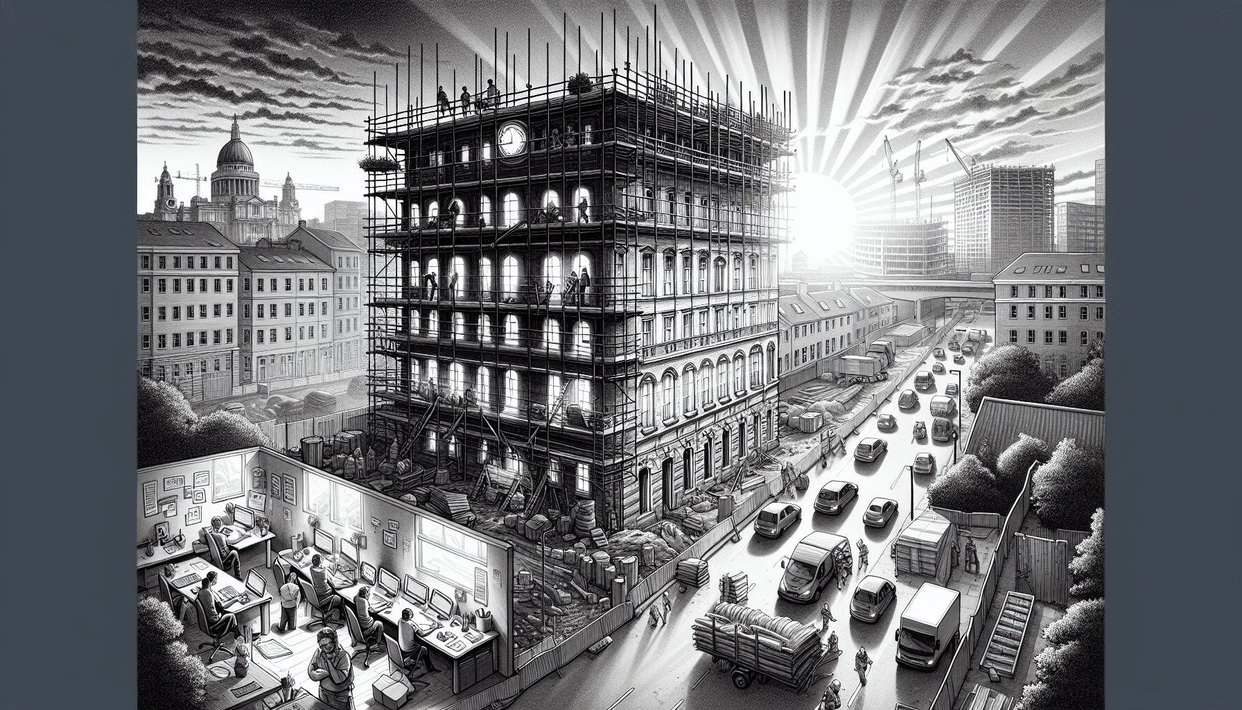 Modern office revitalization scene in Ontario featuring collaborative workspaces and vibrant design elements.