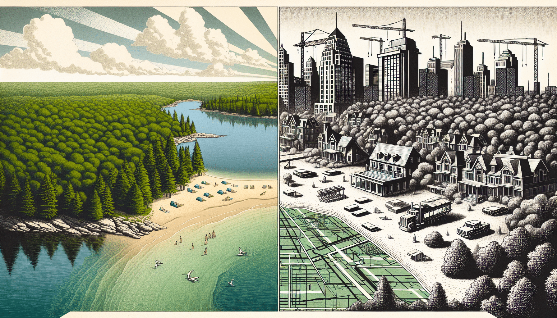 Scenic beach transformation showcasing pristine sand and vibrant ocean waves under a clear blue sky.