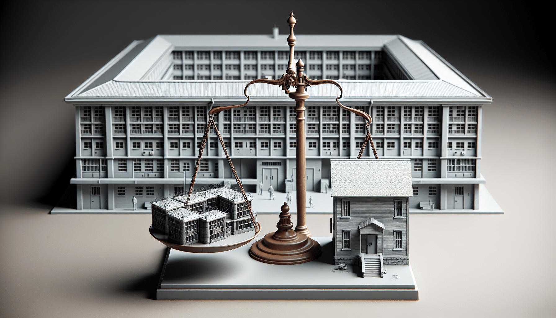 Maplehurst justice balance debate visual representation showing scales of justice and community dialogue concepts.