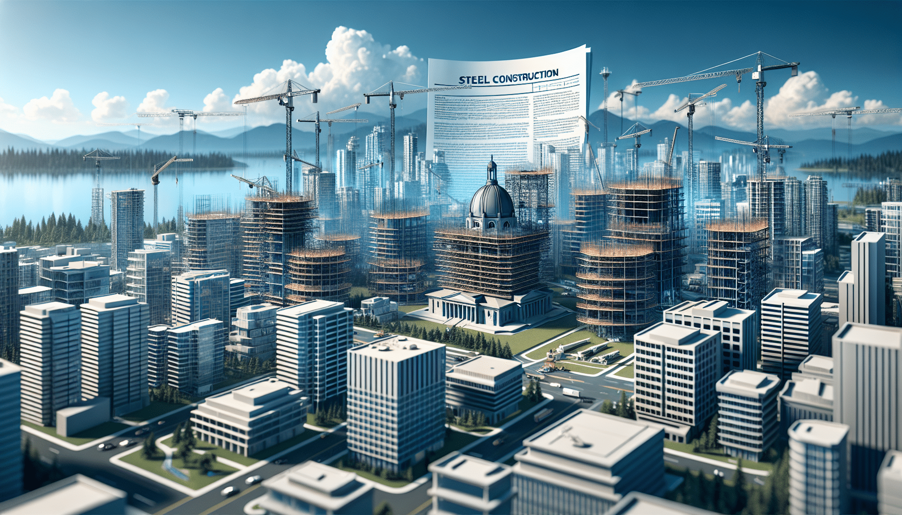 Steel construction cranes reshaping a modern skyline in British Columbia.