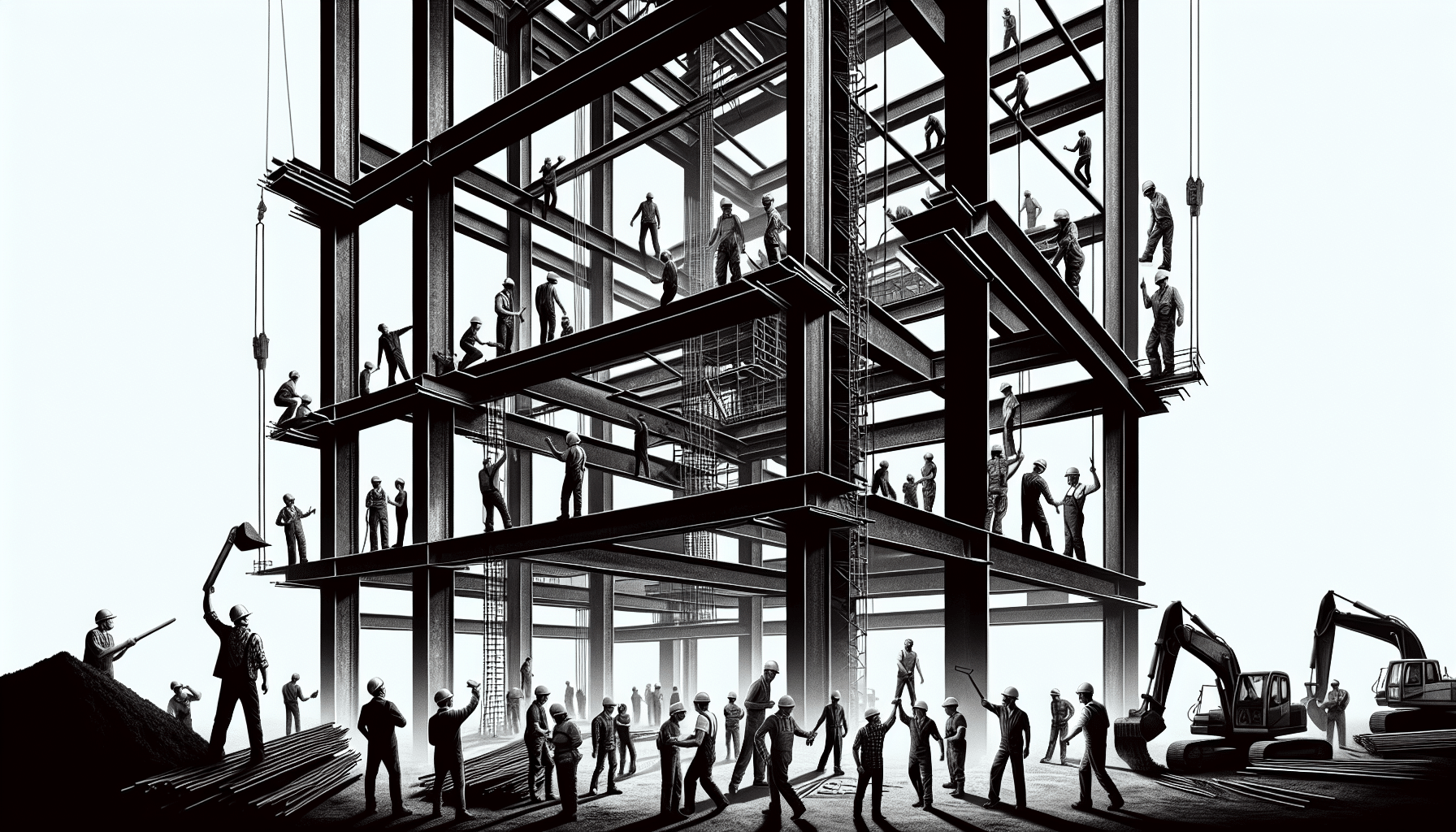 Steel construction workers assembling a high-rise structure in Canada