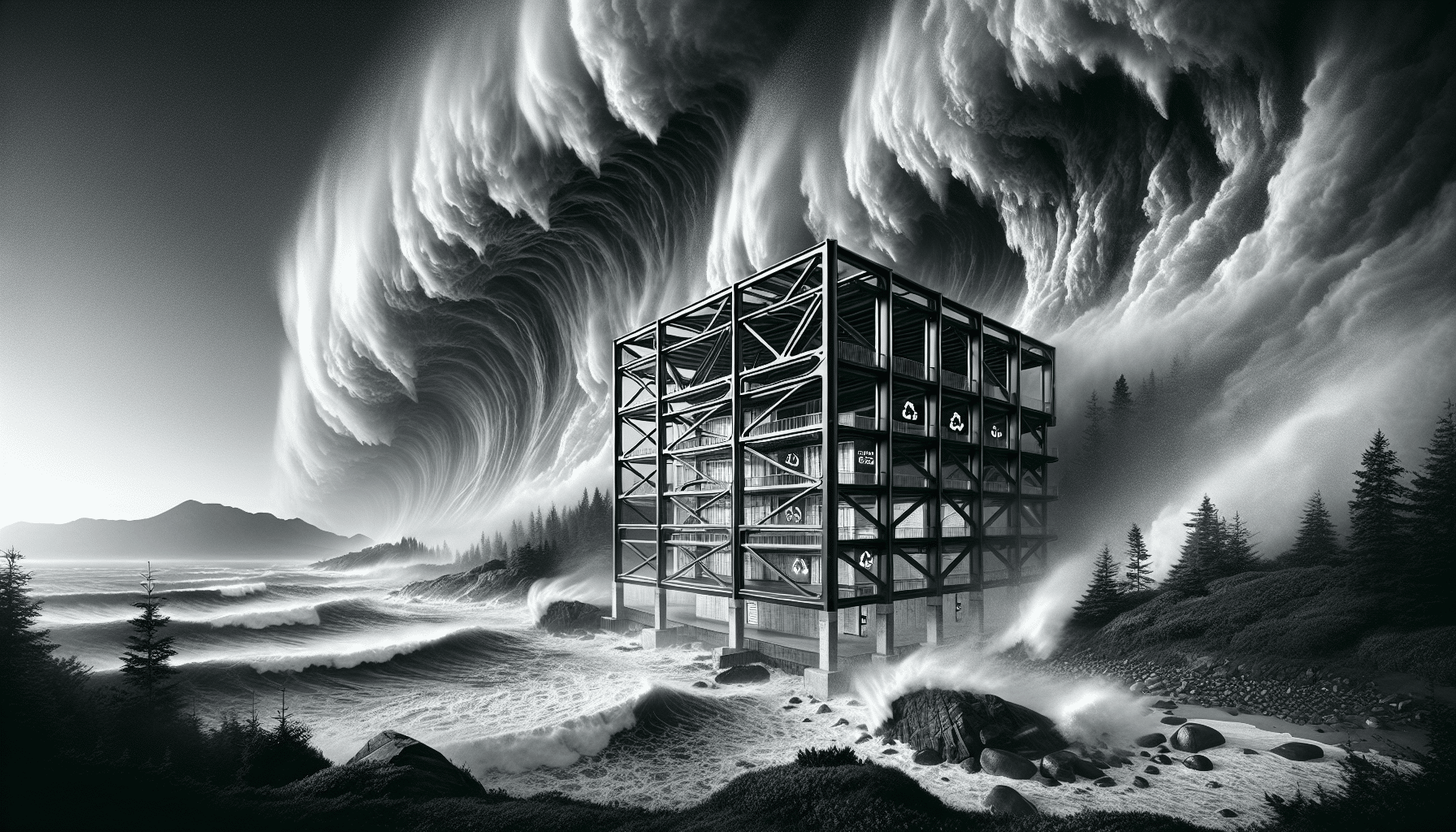 Steel structure standing strong in a coastal storm