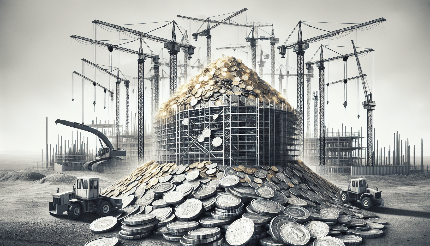 Steel construction site with cranes and coins in Dawson Creek