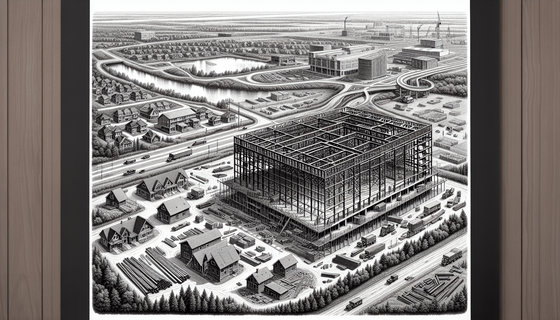 Steel building under construction in Ontario, showcasing hybrid design.