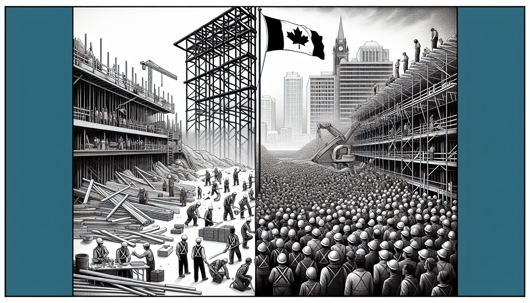 Evolution of Canadian construction from traditional methods to modern steel structures.