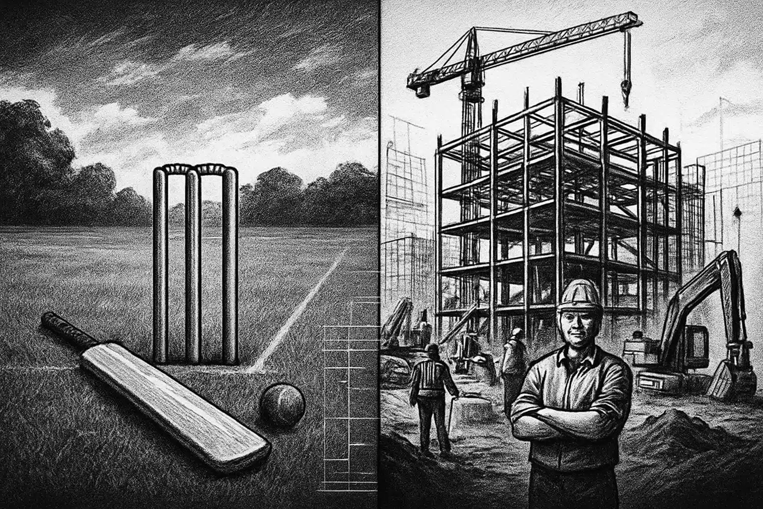 Cricket Field To Steel Construction Transition Transition from cricket field to steel construction site