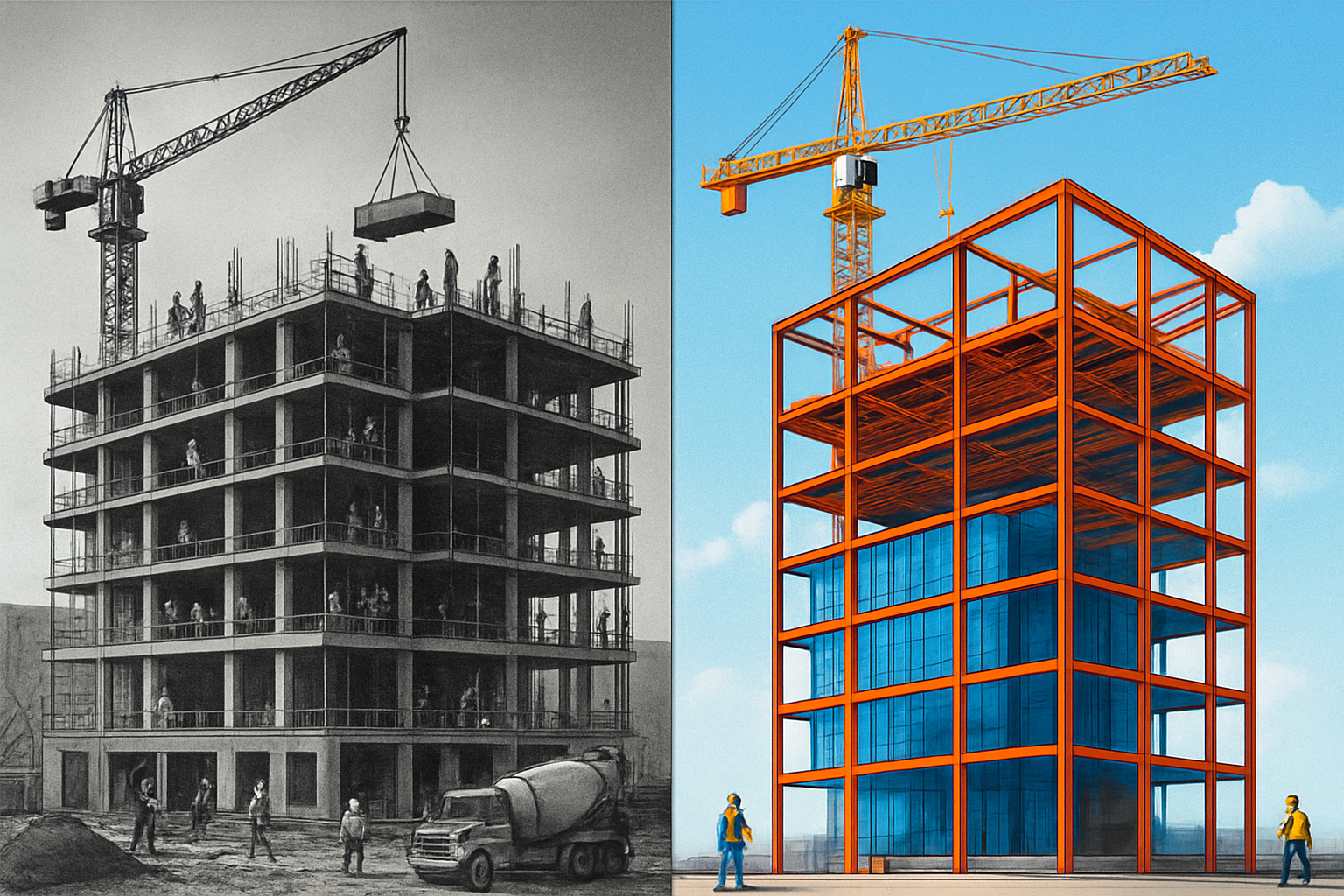 Comparison of historical and modern steel building construction in Ottawa.